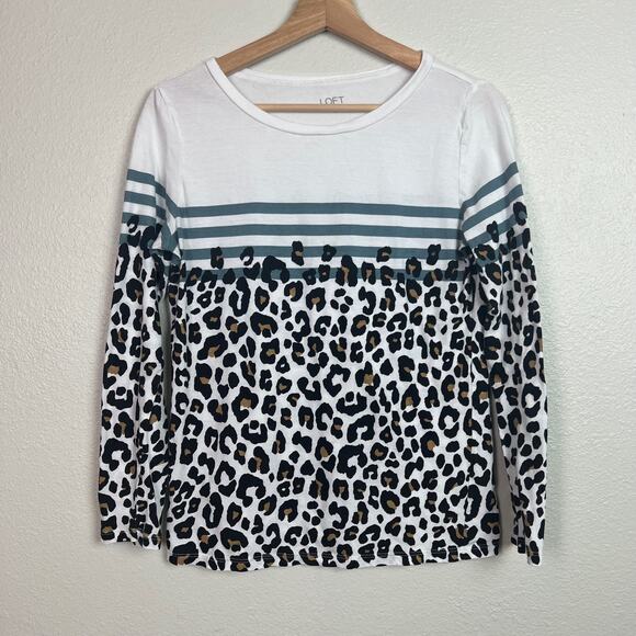 LOFT Bundle of 2 Long Sleeve Leopard Animal Print Cotton T-Shirts Size Small - Picture 2 of 11